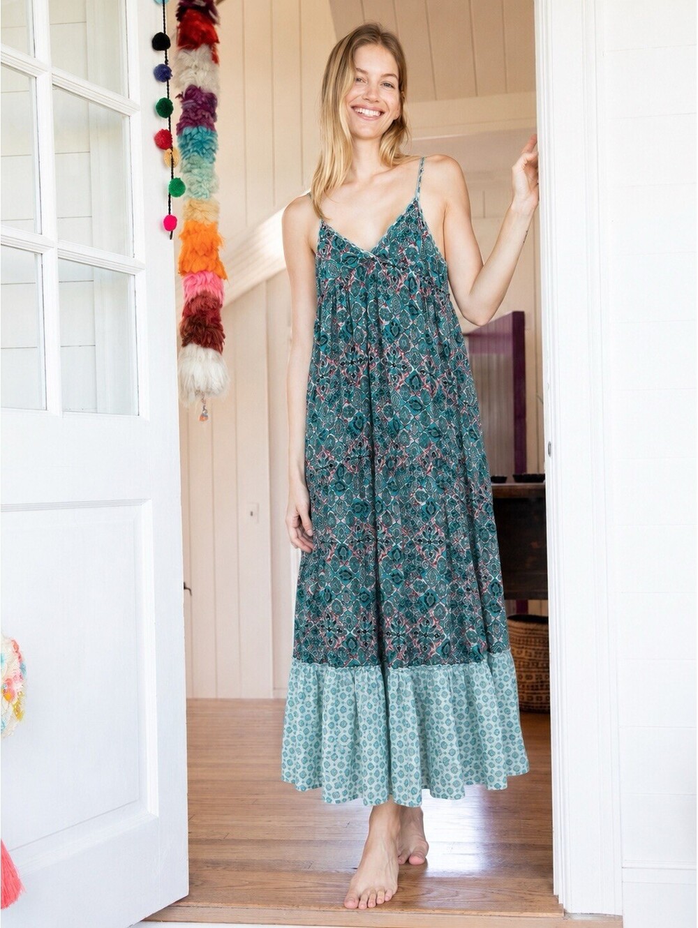 Roxy Women’s Size XS Beachy Surfer Girl V-neck Lightweight Maxi Dress Cotton